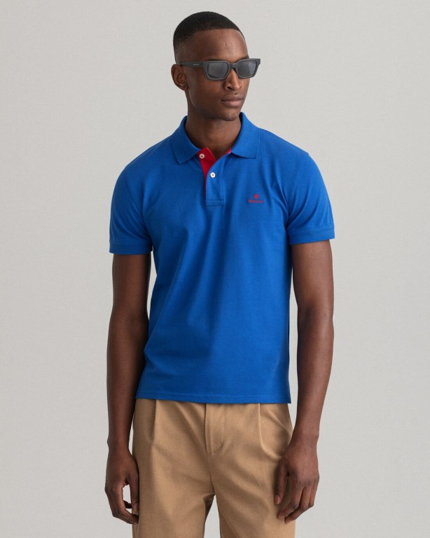 Gant Polo Shirts New Collection - Contrast Color Piqué Mens Blue